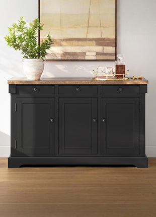 Wildenauer Farmhouse Dining Buffet with Drawers and Adjustable Shelves, Light Brown and Black Finish by Signature Design by Ashley