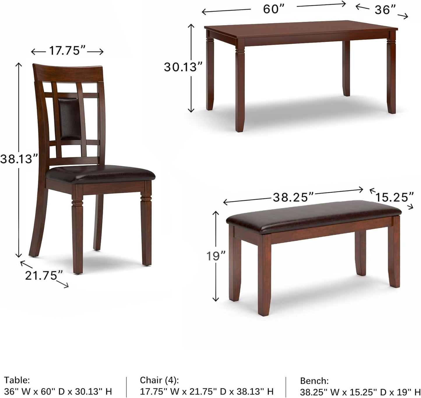 Bennox Dining Room Table and Chairs with Bench (Set of 6), Brown