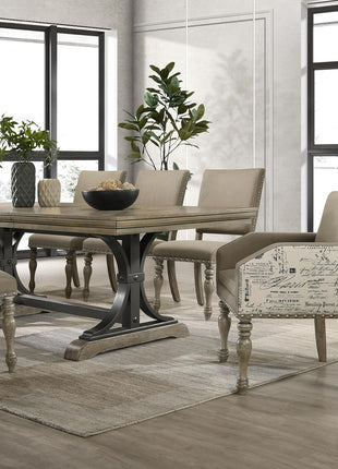 Birmingham 8-Piece Dining Set: Extendable Table with 4 Side Chairs, 2 Armchairs, and Nailhead Bench in Driftwood Finish