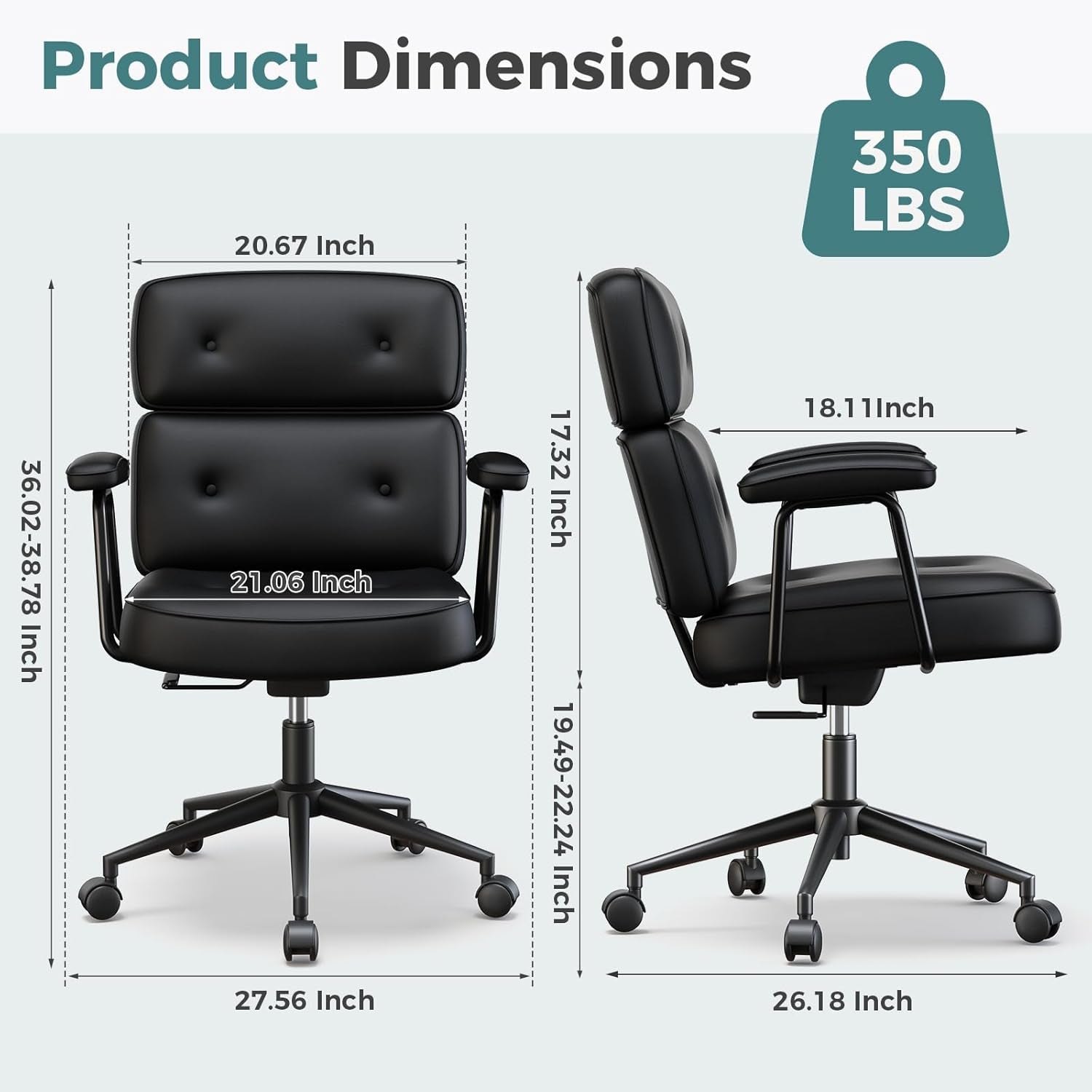 Ergonomic Home Office Desk Chair, Computer Chair with Lumbar Support Adjustable Height Rolling Swivel Executive Task Armrests Chair, Inky