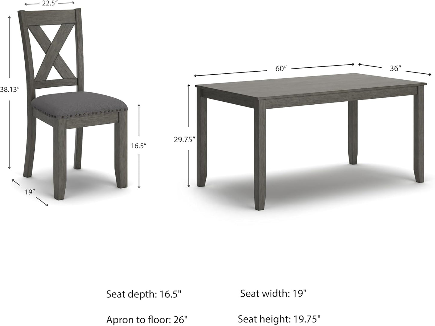 Caitbrook Rustic 7-Piece Dining Set – Rectangular Table with 6 X-Back Upholstered Chairs, Gray