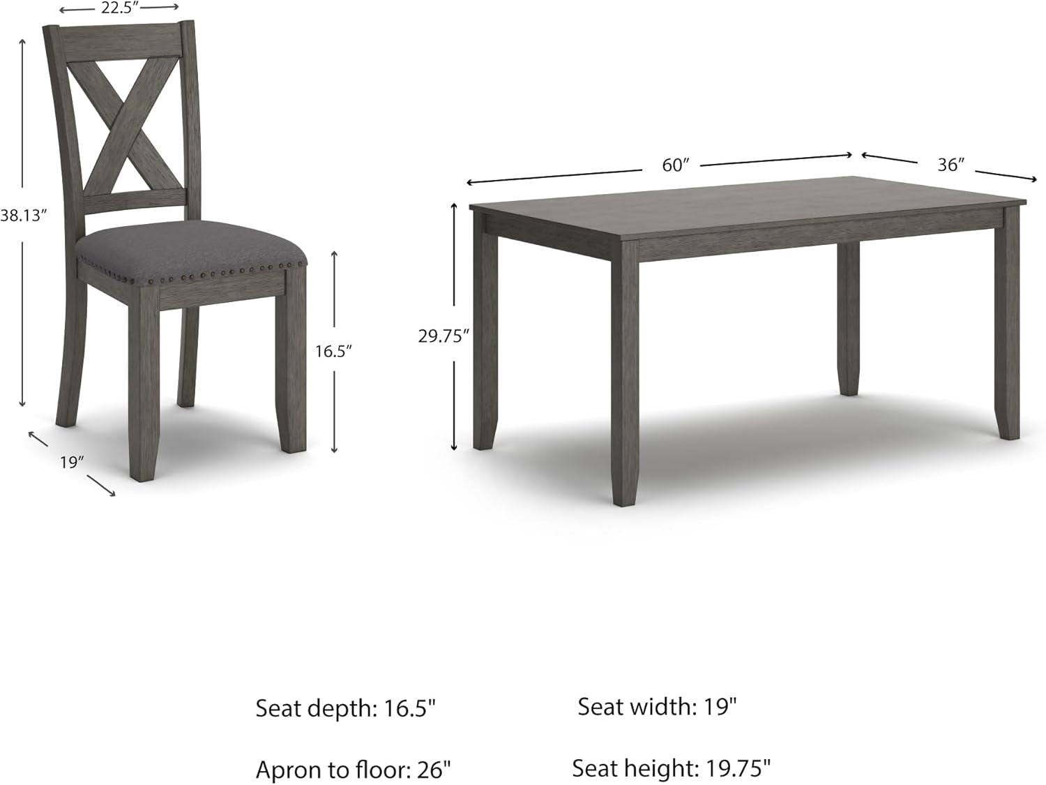 Caitbrook Rustic 7-Piece Dining Set – Rectangular Table with 6 X-Back Upholstered Chairs, Gray