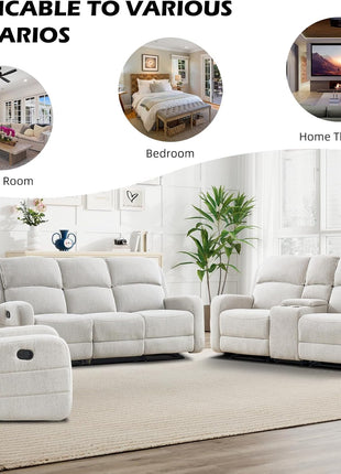 Reclining Sofa Set in Soft Fabric: Overstuffed Loveseat and 3-Seater Couch for Living and Meeting Rooms
