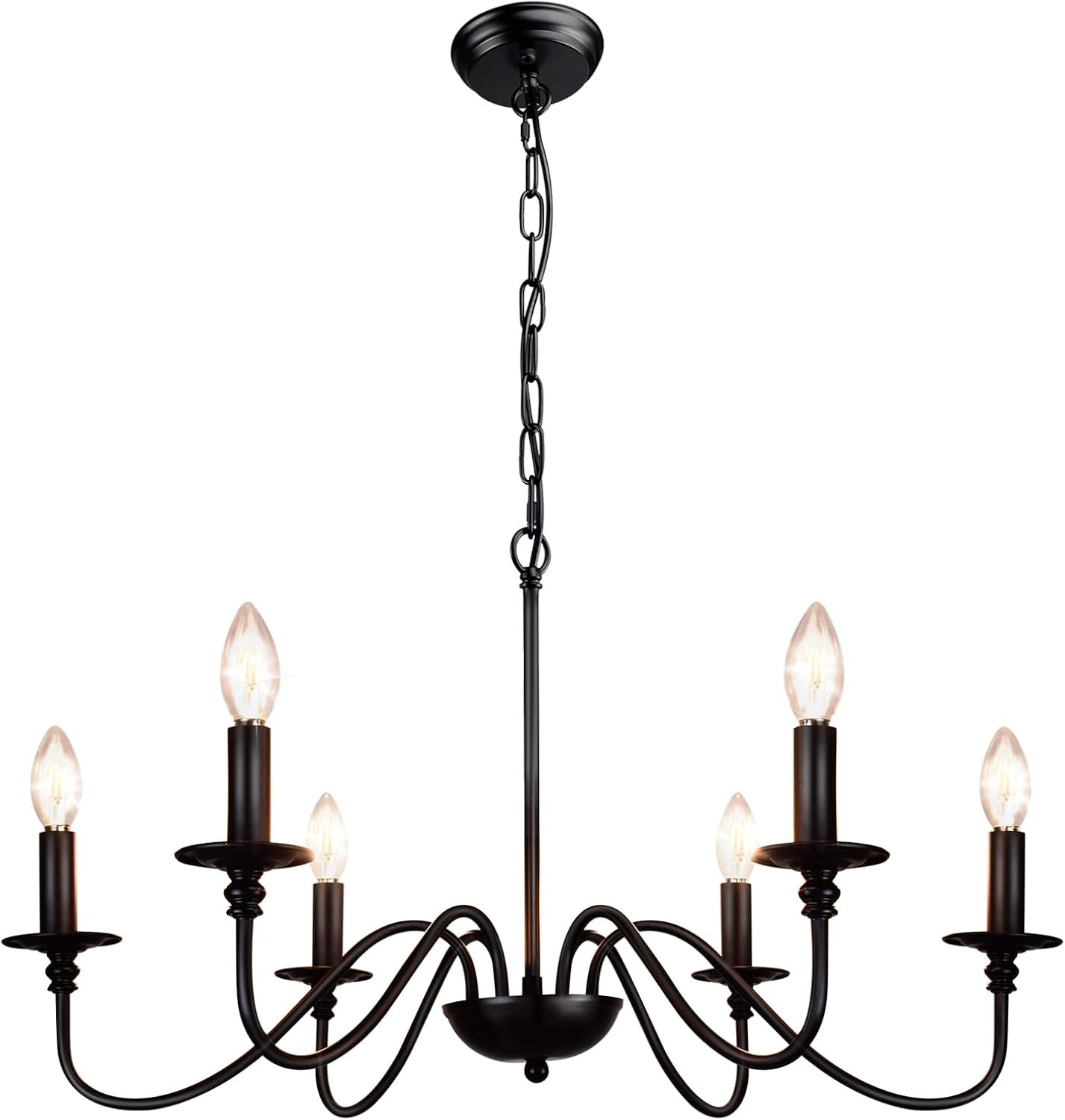 Farmhouse Chandelier for Dining Room: 6-Light Black Industrial Kitchen Island Pendant Light Fixture - Rustic Candle Chandeliers Vintage Modern Hanging Ceiling Lamp for Bedroom Foyer