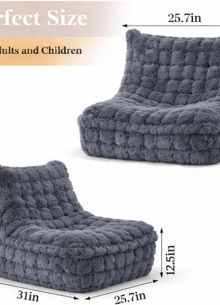 Faux Fur Bean Bag Chair with Memory Foam Filling - Versatile Lazy Sofa for Bedroom, Living Room, Office, and Home (Dark Grey)