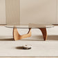 Morden Coffee Table, 42.5" X 28.5" X 16.1" Triangle Tempered Glass Top for Living Room, Color: Natural Wood