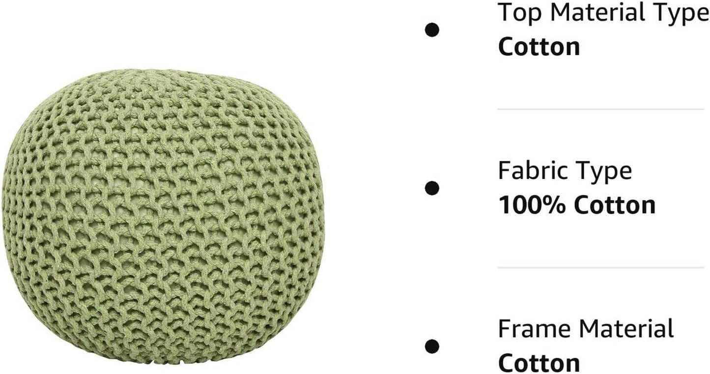 · round Pouf Foot Stool Ottoman - Cotton Knitted Cord Boho Pouffe - Cable Poof Filled Footrest Stuffed for Living Room - Nursery - Bedroom - Patio - Lounge (19.5"X19.5"X14") - Kiwi