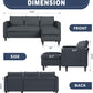 Small Sectional Sofa Couches,L Shape Convertible Sofa with Ottoman,3 Seat Comfy Corduroy Upholstered Sofa Couch,Small Couch for Apartment,Living Room and Office(Dark Grey)