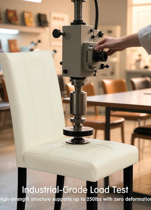 Set of 4 Cream Faux Leather High Back Upholstered Dining Chairs with Durable Wooden Legs
