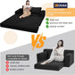 Convertible Sofa Bed Queen, Corduroy Folding Floor Couch Pull Out Couch Bed Futon Sleeper with Pillows, Fold Out Boneless Sofa Comfy Lounge Mattress Loveseat for Living Room Bedroom, Black