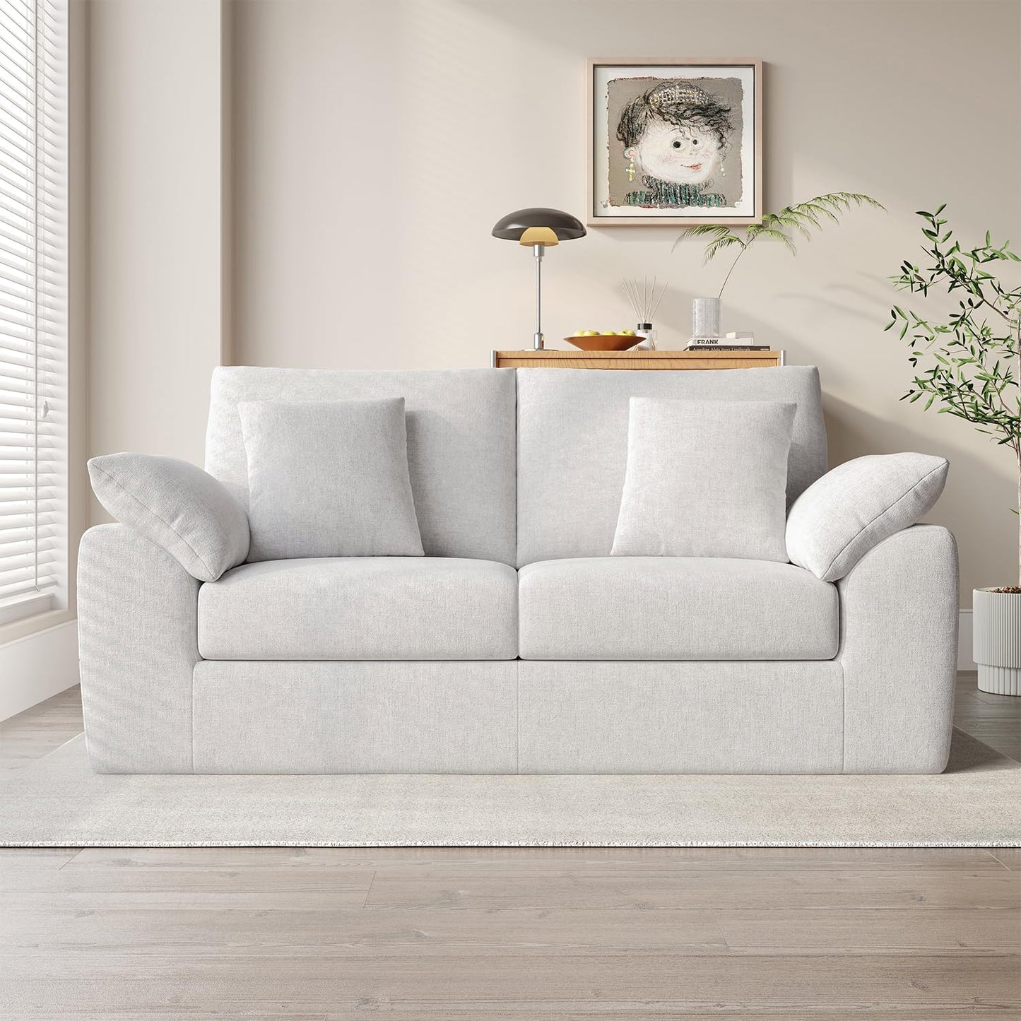 75.6" Modern Loveseat Sofa for Living Room, Cloud Boneless Couches with 4 Pillows, Mid Century Loveseat Couches for Small Place, No Assembly Required, Camel