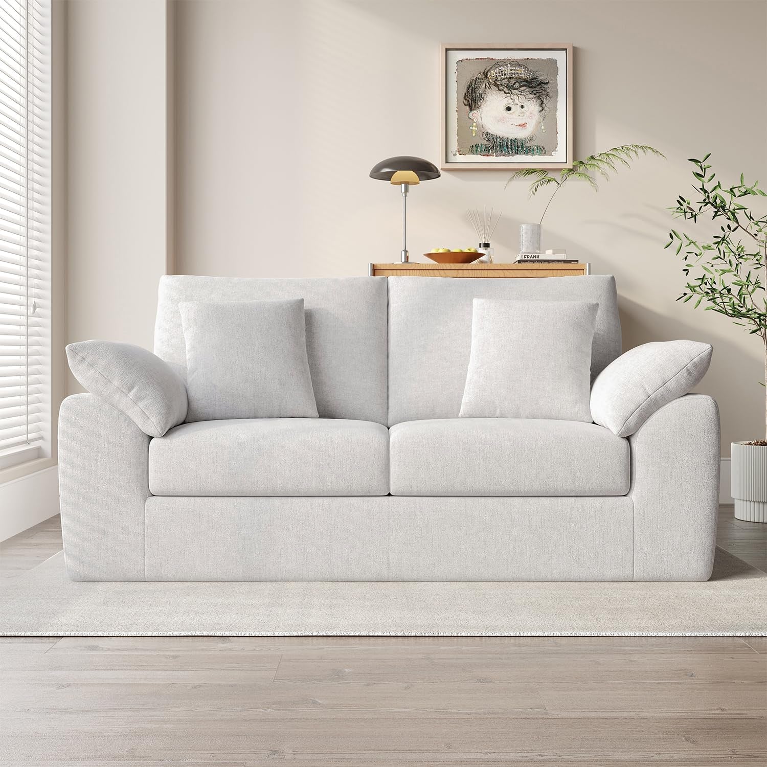 75.6" Modern Loveseat Sofa for Living Room, Cloud Boneless Couches with 4 Pillows, Mid Century Loveseat Couches for Small Place, No Assembly Required, Camel