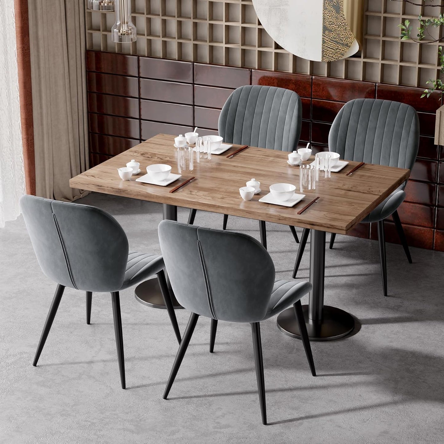 Dining Chairs Set of 4 Modern Velvet Dining Room Chairs Upholstered Dining Chairs with Thick Cushions Metal Legs Armless Back Chair for Kitchen and Living Room Dark Gray