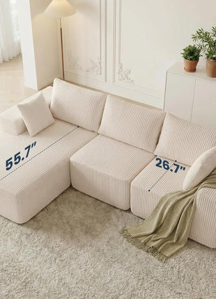 108" Modular Cloud Sectional Sofa with Left-Facing Chaise, Upholstered Deep Seat Sectional Couch for Living Room and Bedroom, No Assembly Required (Beige)
