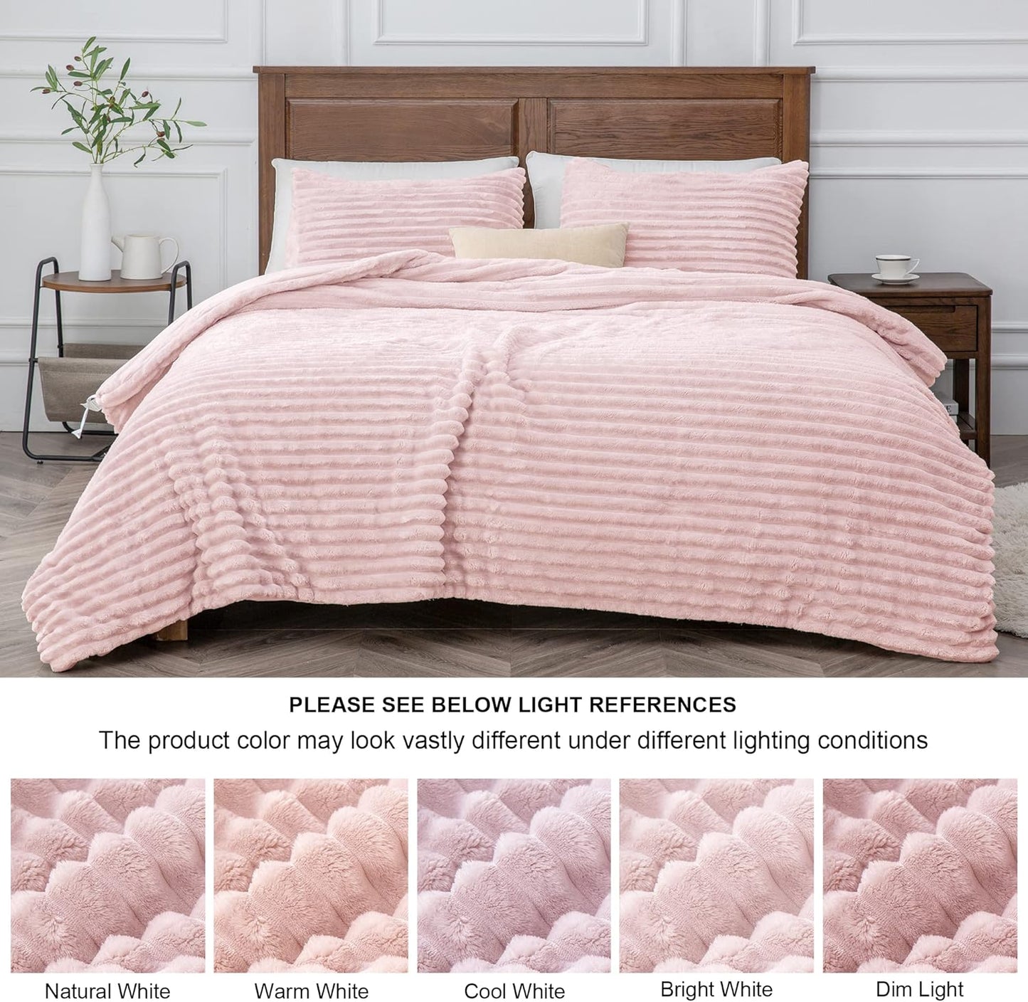 Fleece Queen Comforter Set -Super Soft & Warm Fluffy Pink Bedding, Luxury Fuzzy Heavy Bed Set for Winter with 2 Pillow Cases
