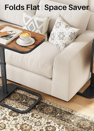 Adjustable Height Flip-Top TV Tray Table with Rounded Metal Corners - Versatile Snack Table for Compact Living Spaces