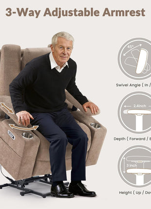 40-Inch Power Lift Recliner Chair for Seniors - Oversized 3-Motor Lift Chair with Electric Headrest, Adjustable Armrests, Heat and Massage Features for Big and Tall Individuals (Khaki)