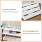 Loft Bed Full Size with U-Shaped Desk, 6 Storage Drawers, Power Outlet, LED Metal Loft Bed with 2 Storage Shelves, Bed with Safety Guardrail & Ladders,Space-Saving,White