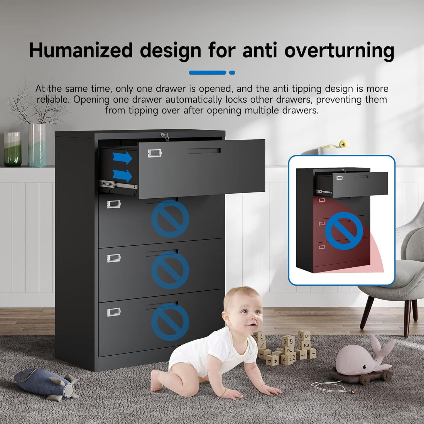 4 Drawer Filing Cabinet with Lock Metal Lateral File Cabinet Office Home Steel Lateral File Cabinet for A4 Legal/Letter Size Wide Metal Cabinet Locked,Assembly Required (4 Drawer, Black)