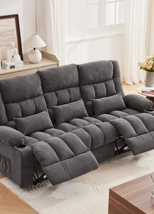 Oversized 3-Seat Manual Recliner Sofa with Cup Holders and Ergonomic Design for Living Room, Featuring Side Pocket for Adults