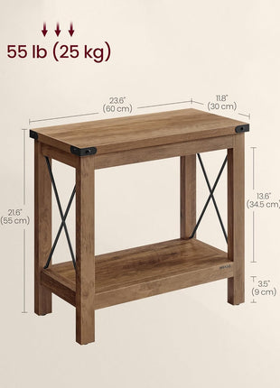 2-Tier End Table with Bottom Shelf - Compact Nightstand for Living Room and Bedroom in Honey Brown Farmhouse Style ULET235K41