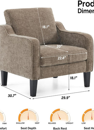 Mid-Century Modern Upholstered Accent Chair in Light Brown with Scooped Arms for Living Room, Bedroom, and Commercial Spaces