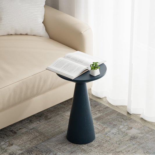 Small Pedestal End Table round Farmhouse Martini Table Wood Plant Stand Rustic Drink Table for Small Space Living Room, Dark Blue