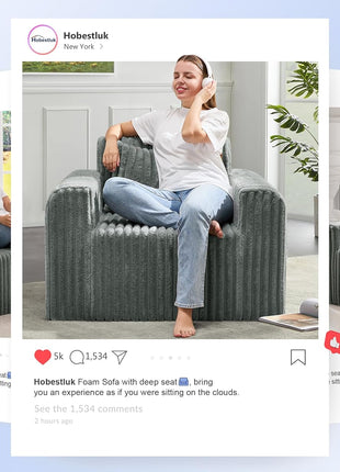 Compact Foam Sofa for Small Spaces - Comfy Removable Cover Couch with Pillows for Living Room, Bedroom, Apartment, and Office (Grey, Standard Size)