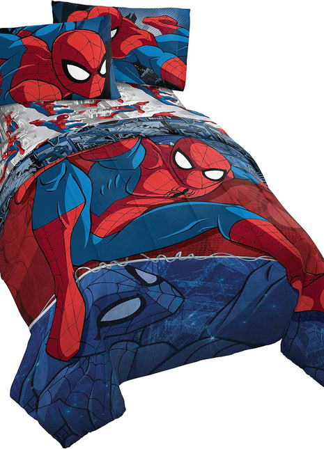 Marvel Spider-Man Burst 4-Piece Twin Bed Set - Reversible Comforter and Sheet Set - Super Soft, Fade-Resistant Microfiber - Official Marvel Merchandise