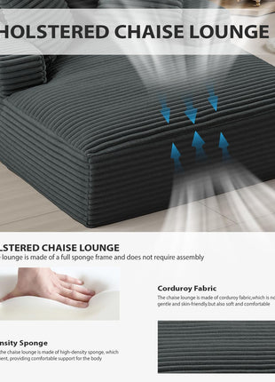 Oversized 50-Inch Chaise Lounge Chair - Luxurious Corduroy Sleeper Sofa with Deep Seat for Maximum Comfort - Available in Dark Grey