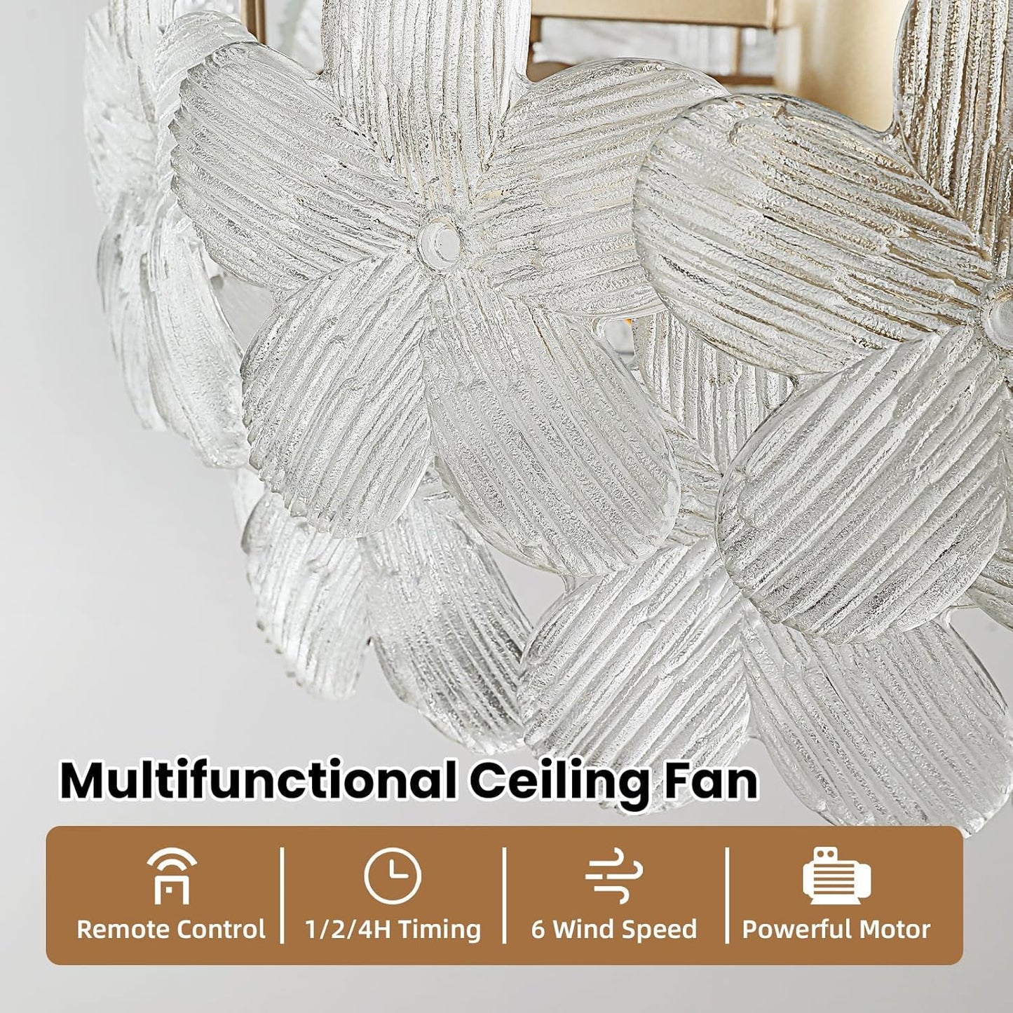 20'' Fandelier Ceiling Fans with Lights, Gold Caged Ceiling Fan with Remote Low Profile, 6 Speed and Petal, Modern Semi Flush Mount Ceiling Fan for Bedroom, Living Room, Nursery