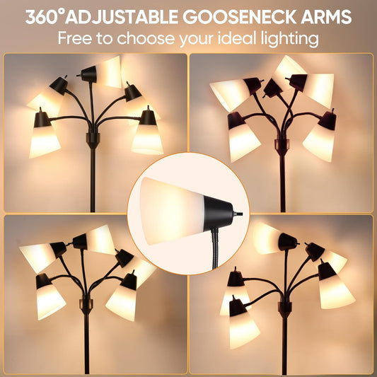 Tree Table Lamp, Multi Head Medusa 5 Light Adjustable Gooseneck Corner Lamp, Rustic Kids Bedside Reading Lamp with Fun Light Multicolored Shades for Bedroom, Living Room, Office, STR-DL-0027