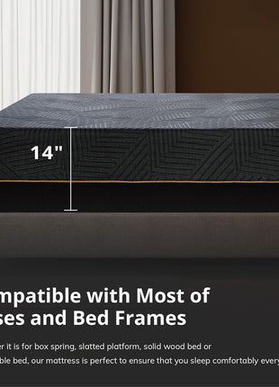 EGOHOME 14-Inch Queen Memory Foam Mattress with Cooling Copper Gel - Therapeutic Medium Firm, CertiPUR-US Certified, Made in the USA, Dimensions: 60x80x14, Color: Black