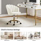 Velvet Home Office Desk Chair with Gold Base, Adjustable Swivel Task Chair for Vanity, Women'S Modern Cute Shell Back Upholstered Design, for Living Room, Ivory