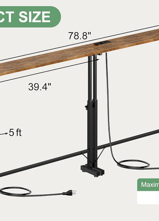 79-Inch Adjustable Height Console Table with Dual Power Outlets - Rustic Brown Entryway Furniture for Hallway, Bedroom, and Living Room (Set of 2)