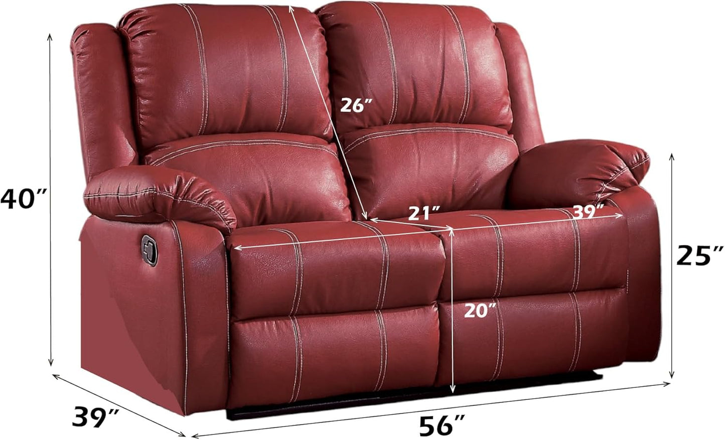 Zuriel Motion Loveseat in Red Synthetic Leather