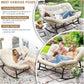 Double Egg Rocking Chair for 2, Oversized Rattan Recliner Loveseat with Padded Cushion, 700 Lbs Heavy Duty Comfy Large Papasan Rocker for Reading Outdoor Patio Balcony Backyard Indoor, Beige