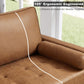58" Loveseat Sofa Couch, Mid Century Modern Faux Leather Couch with Hand-Sewn Deep Love Seat & 2Pillows, Home Sofa Living Room Small Couches for Small Space,Bedroom,Office,Solid Wood Frame,Brown