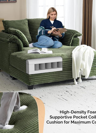 Oversized Corduroy Lounge Chair and Chaise Sofa Recliner Bed with Throw Pillows and Armrests for Living Room, Movie Room, and Bedroom