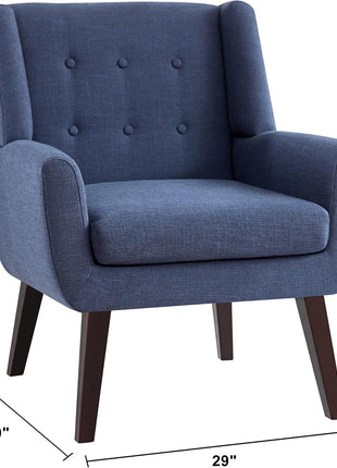 Set of 2 Accent Chairs, Upholstered Button-Tufted Linen Mid-Century Modern Armchairs, Comfortable Fabric Armchairs for Living Room, Bedroom, and Waiting Areas in Dark Blue