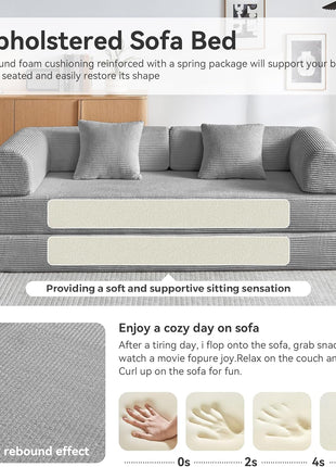 Convertible Sleeper Sofa Bed with Pillow - Corduroy Fabric, High-Density Sponge, Fixed-Shape Frame, Modular Design for Living Room, Lounge, Studio (Light Grey)