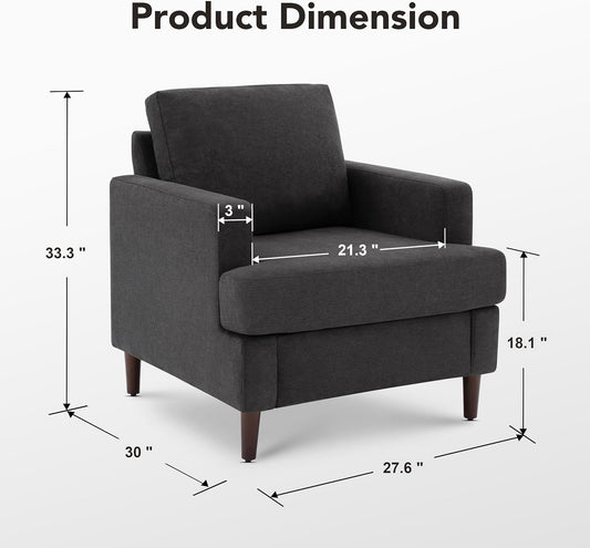 Mid-Century Accent Chair,Modern Linen Fabric Armchair for Living Room,Comfy Upholstered Reading Accent Chairs for Bedroom,Single Sofa Chair with Wood Legs (Dark Grey, 1 Pack)