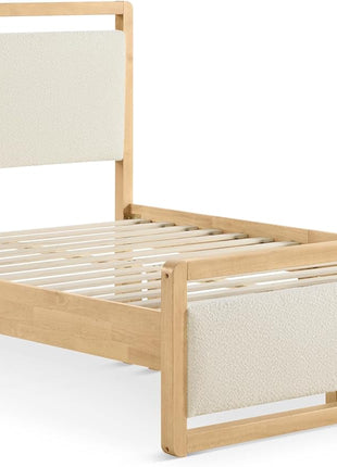 3-Piece Bedroom Furniture Set: Wooden Bed Frame with Upholstered Headboard and Two Storage Nightstands, Farmhouse Style Mattress Foundation