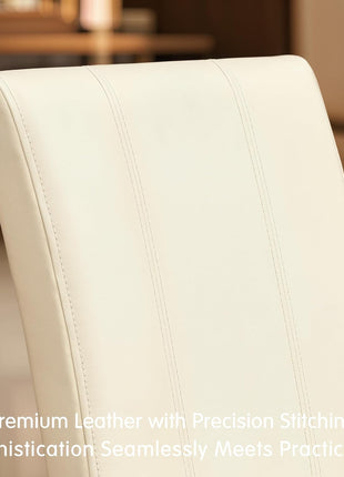 Set of 4 Cream Faux Leather High Back Upholstered Dining Chairs with Durable Wooden Legs