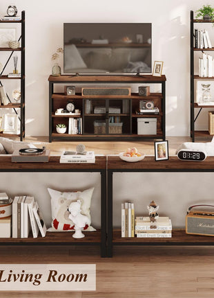 47-Inch Industrial 2-Tier Console Table in Rustic Oak for Entryway, Living Room, Hallway, and Foyer