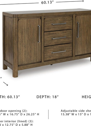 Cabalynn Farmhouse Glazed 2-Door Dining Server with Adjustable Shelves and Three Drawers in Light Brown by Signature Design by Ashley