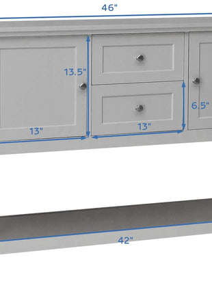 Grey Wood Buffet Sideboard with Storage Shelves, Drawers, and Cabinets for Living, Kitchen, and Dining Areas