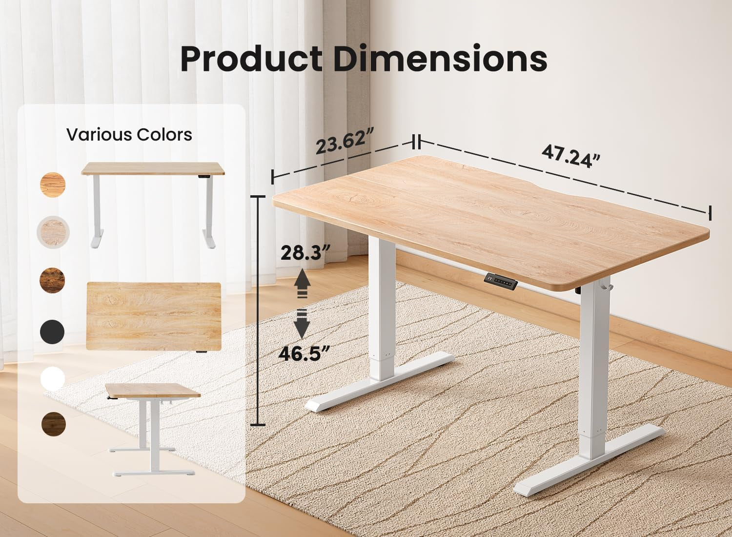 48 × 24 Inches Standing Desk, Ergonomic, Electric Height Adjustable, Sit and Stand Up, Computer Office Desk with Splice Board, White Frame/Maple Top