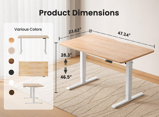 48 × 24 Inches Standing Desk, Ergonomic, Electric Height Adjustable, Sit and Stand Up, Computer Office Desk with Splice Board, White Frame/Maple Top