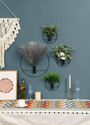 Bohemian-Inspired Metal Wall Art Set with Artificial Pampas Grass, Versatile Home Decor for Living Room, Bedroom, Bathroom, and Dining Room, 2-Pack in Black and Brown